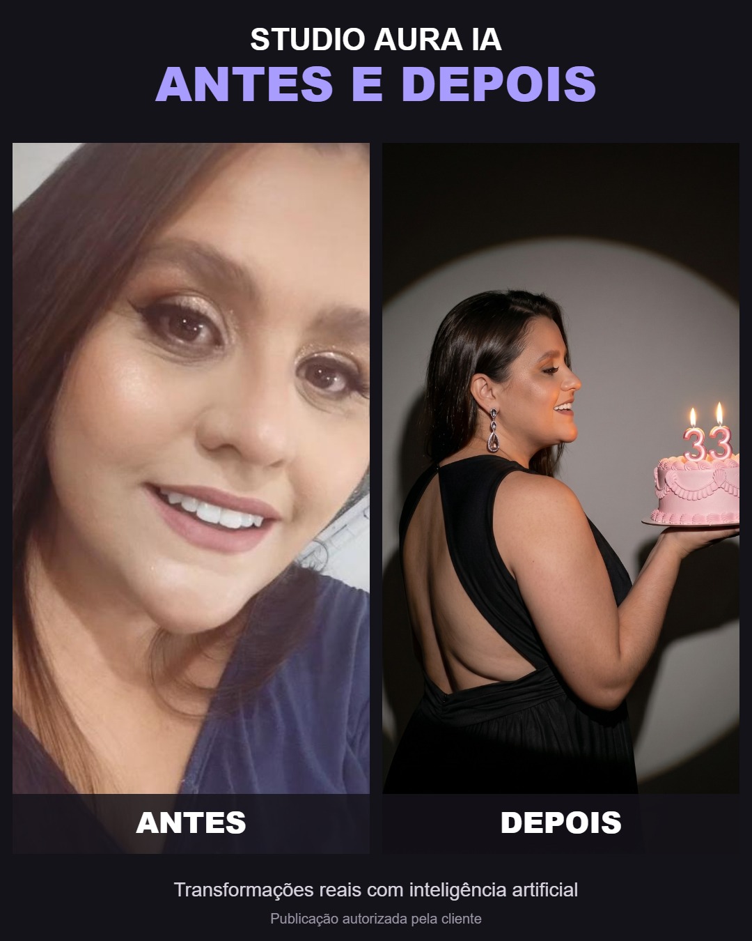 Antes e depois de ensaio moderno de aniversário